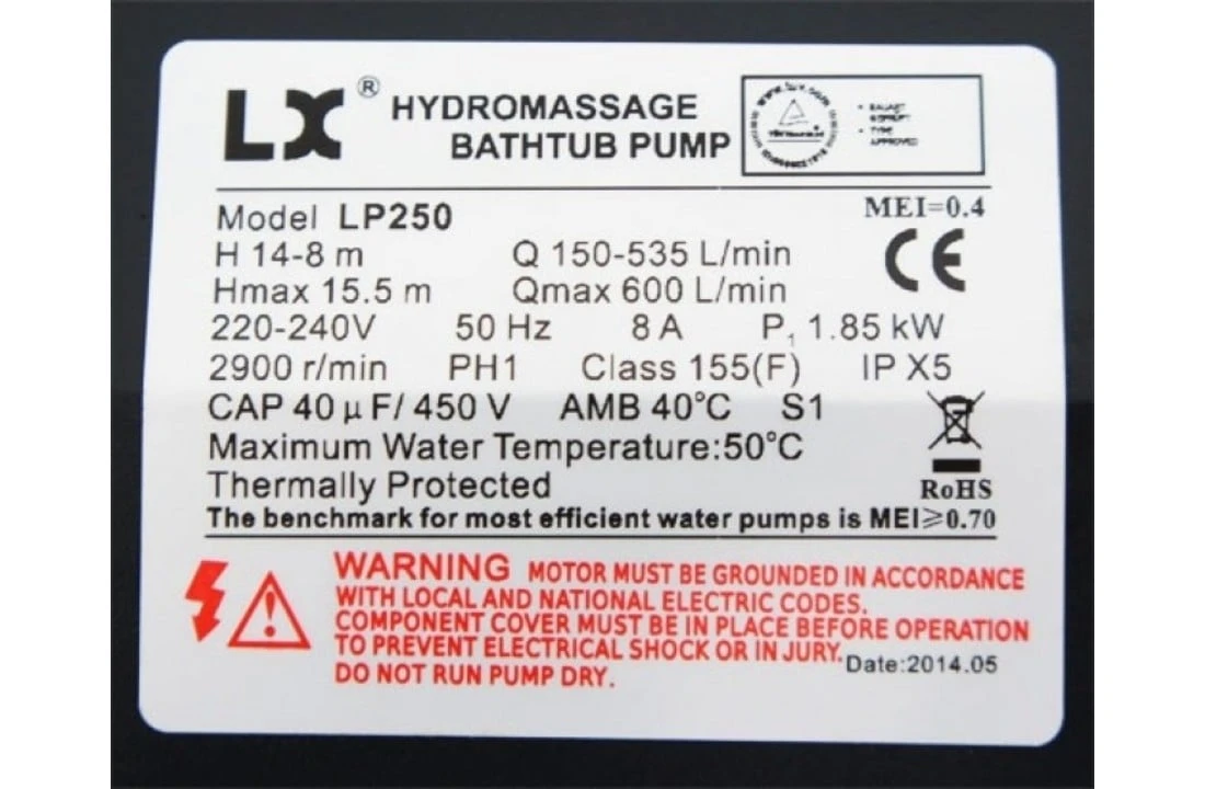 LX LP250 Massage Pomp Jacuzzi 1,85 KW 7 LX LP250 Massage Pomp Jacuzzi 1,85 KW - Afbeelding 5